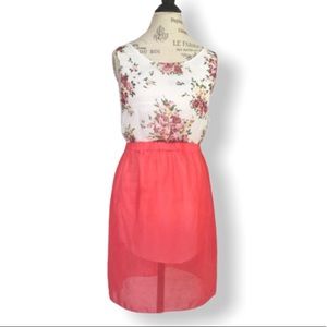 5/$20 SALE ✨ Semi-Sheer Lined Dress with Coral Pink Bottom and Floral Print Top